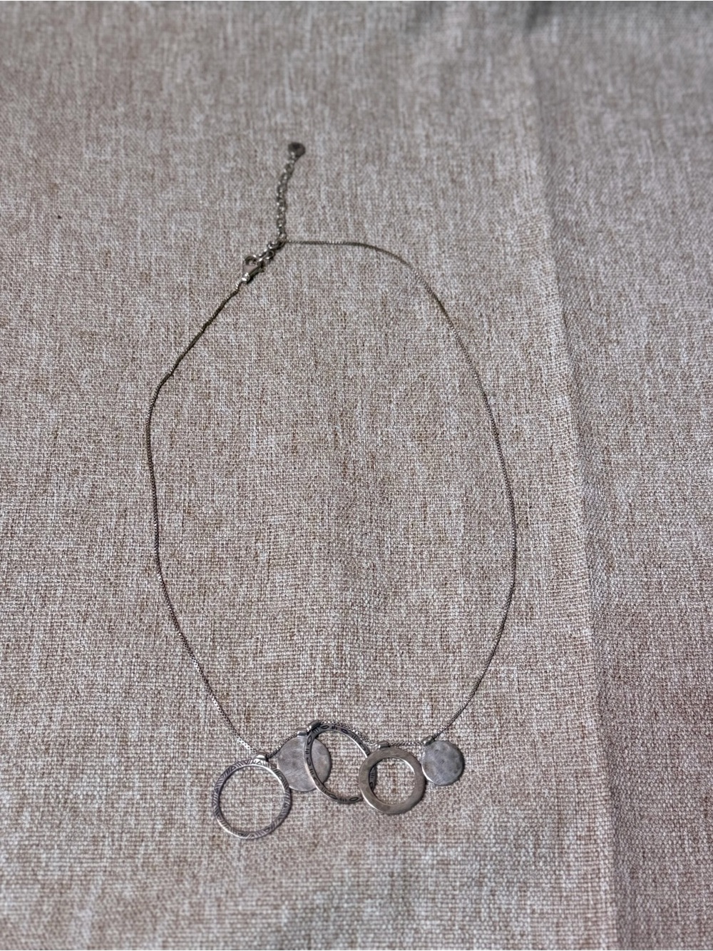 925 Sterling Silver Geometric Circles Statement Necklace Thailand Textured 22"